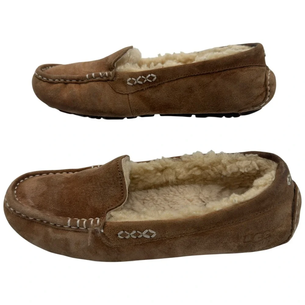 UGG Australia Chestnut Suede Shearling Moccasin Slippers Men's Est 5